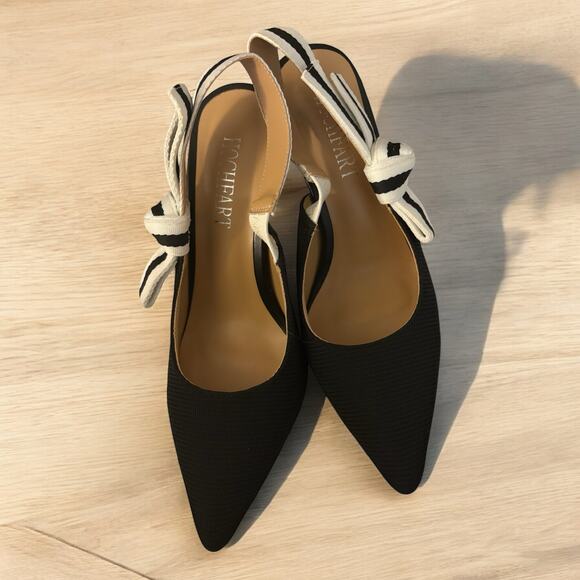 Bow Accent Heels New Black White Stripe Size 7 - Picture 3 of 4